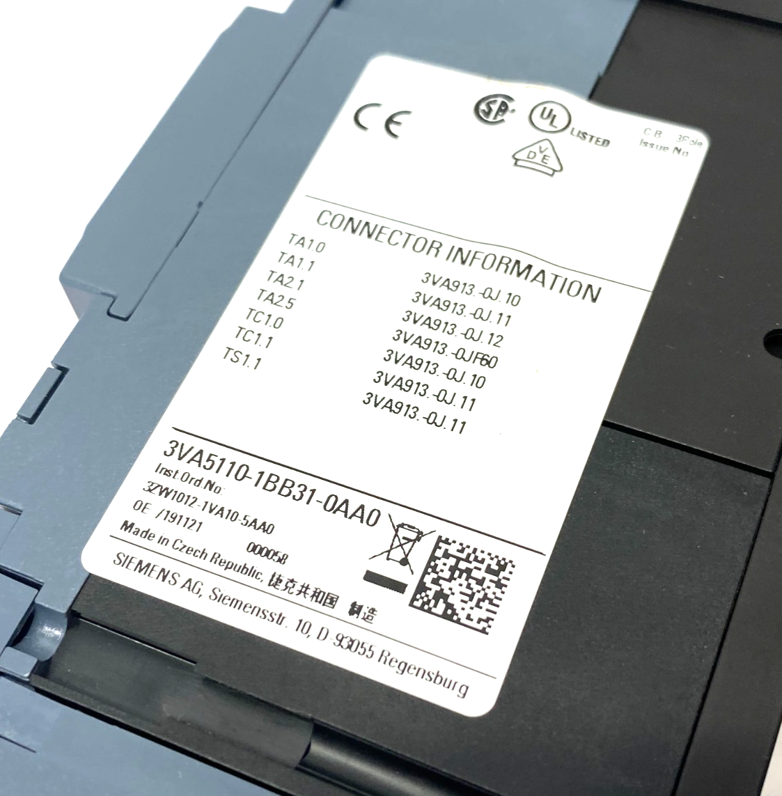 Siemens 3VA5110-1BB31-0AA0 Low-Voltage Molded Case Switch 3-Pole 100A - Maverick Industrial Sales