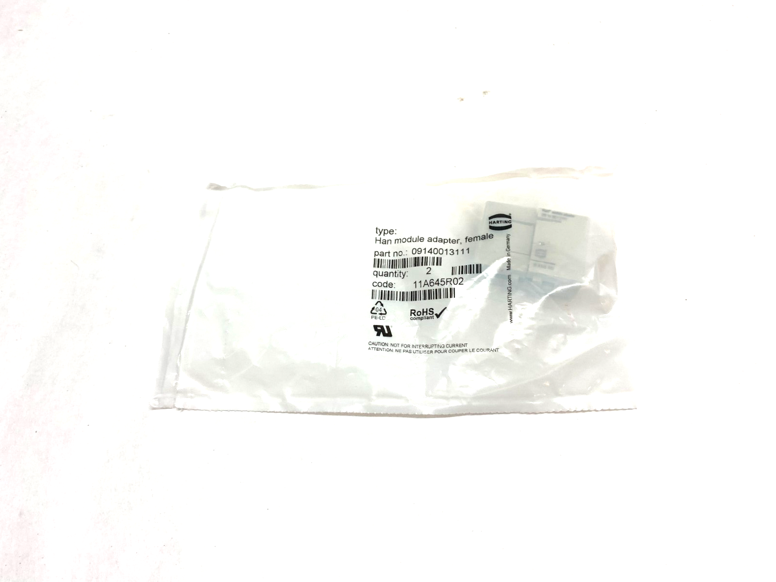 Harting 09140013111 Han Gigabit Cat 7A Module Adapter Female PKG OF 2 - Maverick Industrial Sales