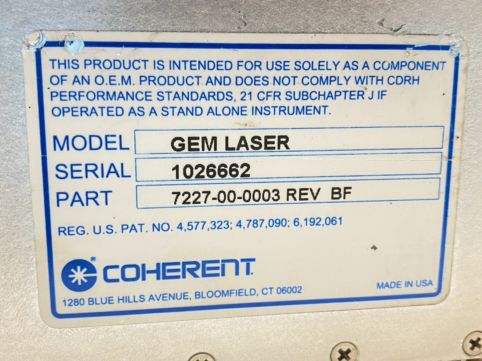 7227-00-0003 | Coherent Rev BF Gem Laser Industrial CO2 Laser Head - For parts or not working - Maverick Industrial Sales