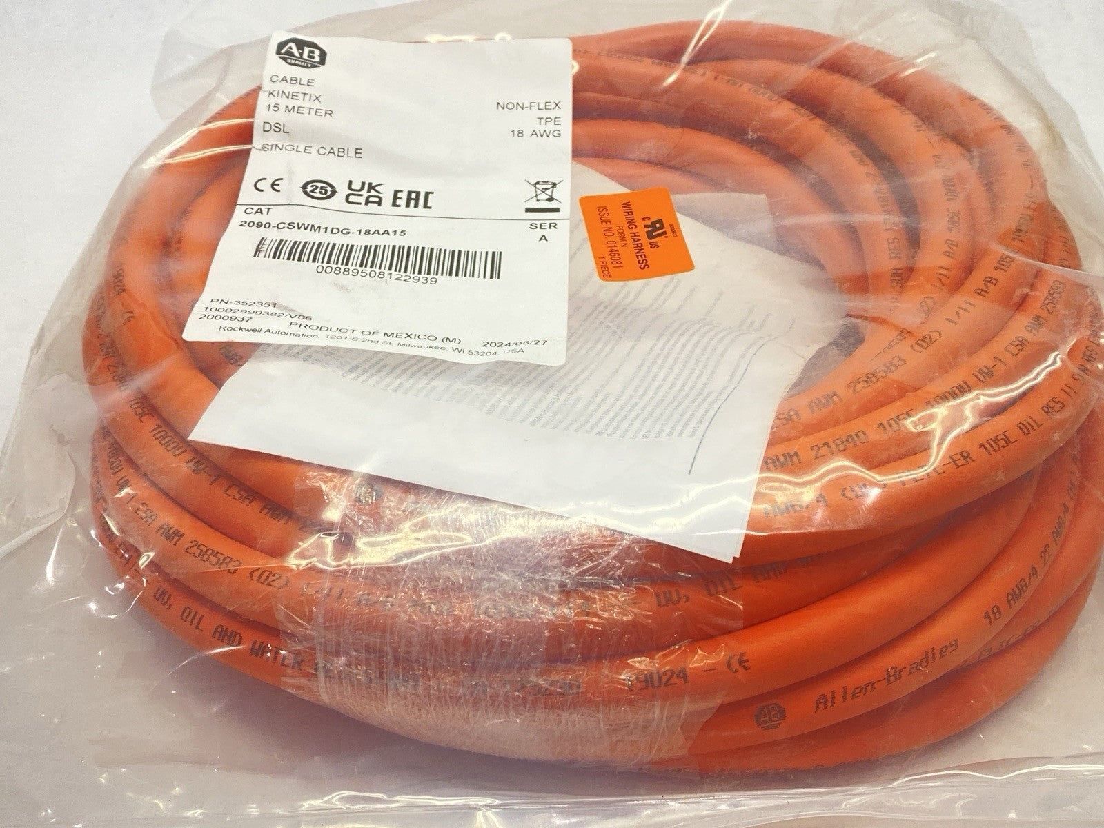 2090-CSWM1DG-18AA15 | Allen Bradley Ser A Kinetix DSL Single Power Cable 15m - New - Maverick Industrial Sales
