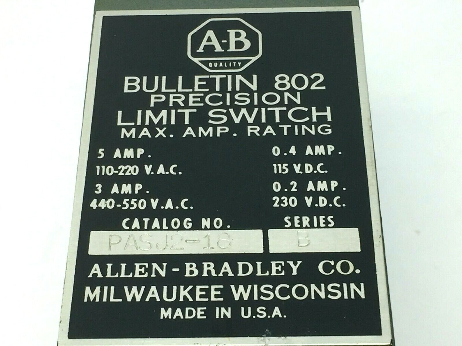 Allen Bradley PASJ2-18 Precision Limit Switch - Maverick Industrial Sales
