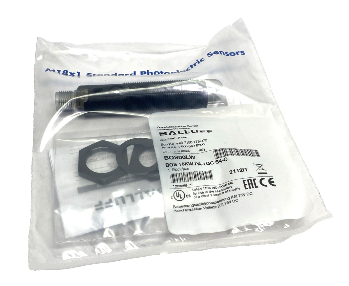 BOS00LW | Balluff Retro-Reflective Photoelectric Sensor M18 BOS 18KW-PA-1QC-S4-C - New - Maverick Industrial Sales