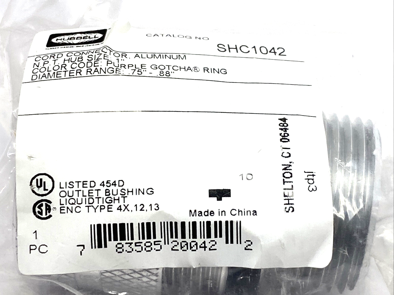 SHC1042 | Hubbell Kellems Cord Connector Straight Male .75-.88" 1" Aluminum - New - Maverick Industrial Sales