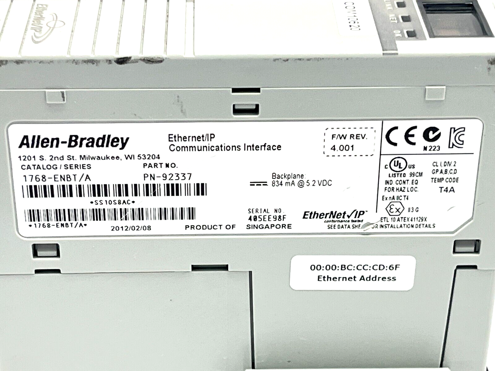 1768-ENBT | Allen Bradley Ser A CompactLogix L4X EtherNet/IP Module - Used - Maverick Industrial Sales