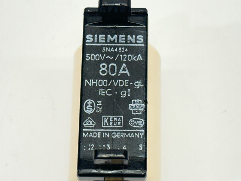 Siemens 3NA4824 Fuse Link NH00-VDE-GL IEC-GI 80A 500V 120kA - Maverick Industrial Sales