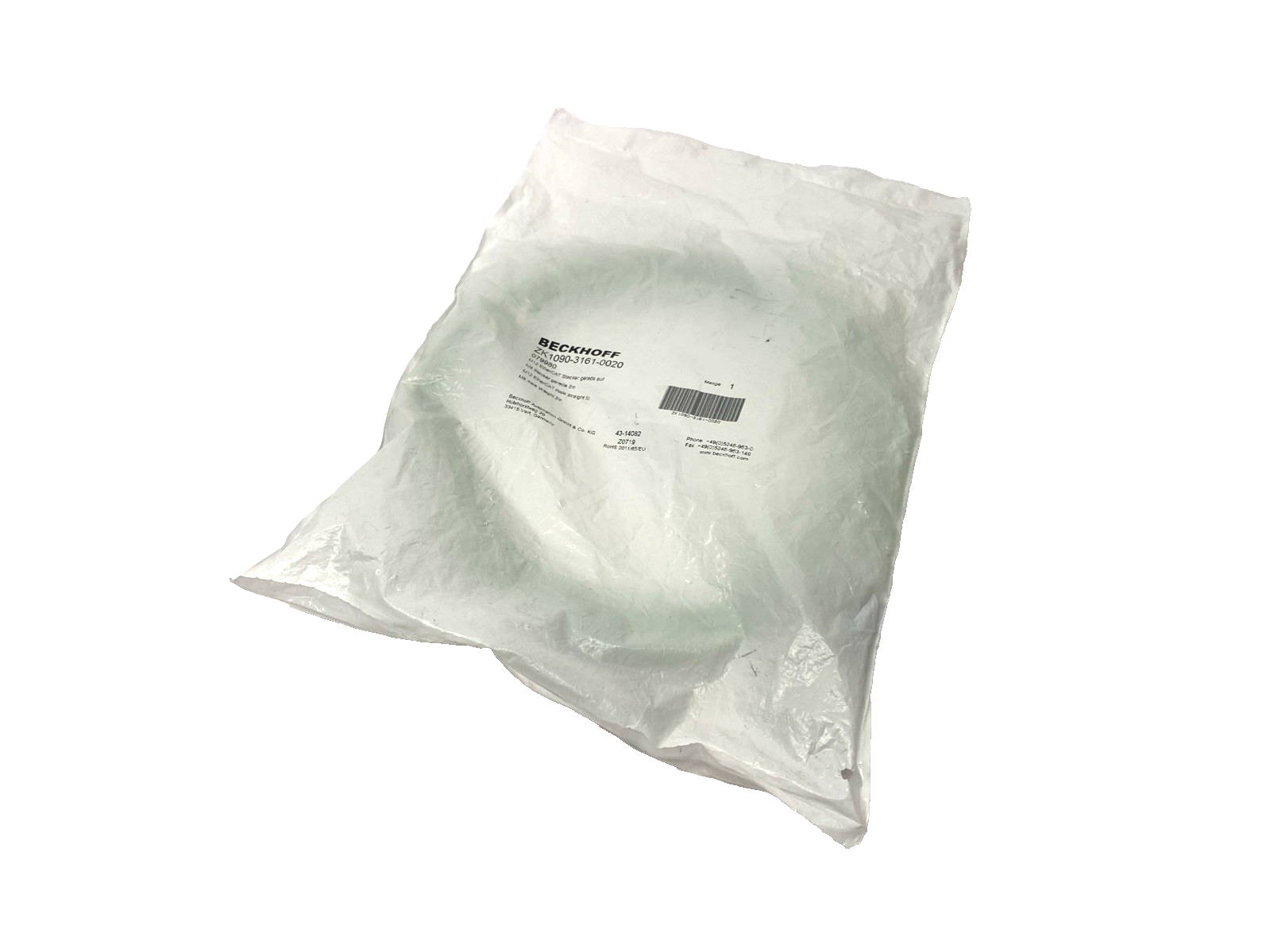 Beckhoff ZK1090-3161-0020 EtherCAT Cable, PUR, AWG26 Male M8 To M12 4-Pin 2m - Maverick Industrial Sales