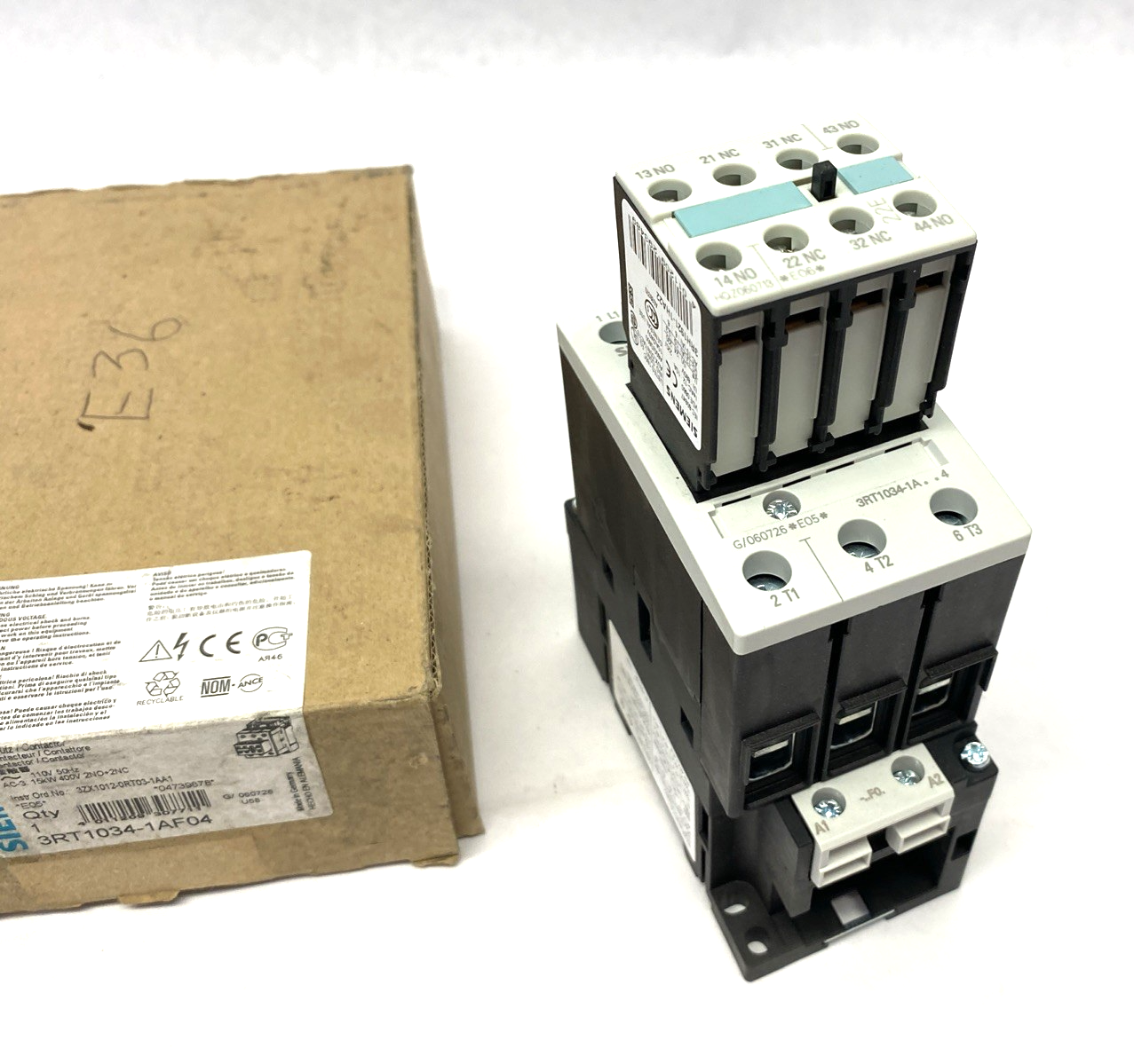 Siemens 3RT1034-1AF04 SIRIUS Power Contactor AC-3 15 KW/400V AC - Maverick Industrial Sales