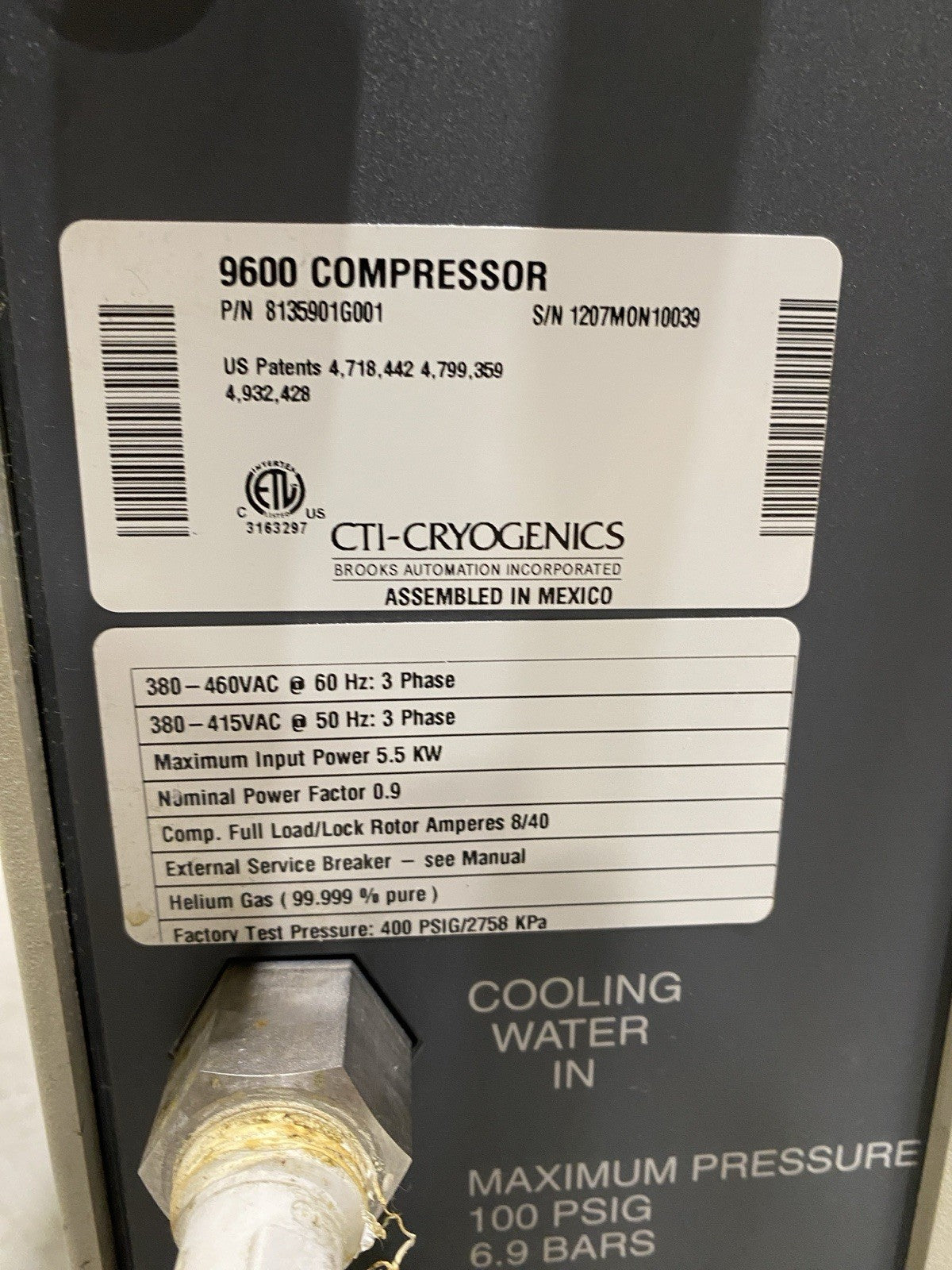 CTI Cryogenics 8135901G001 9600 Series Compressor 380-460V Cracked Casing 3Ph - Maverick Industrial Sales