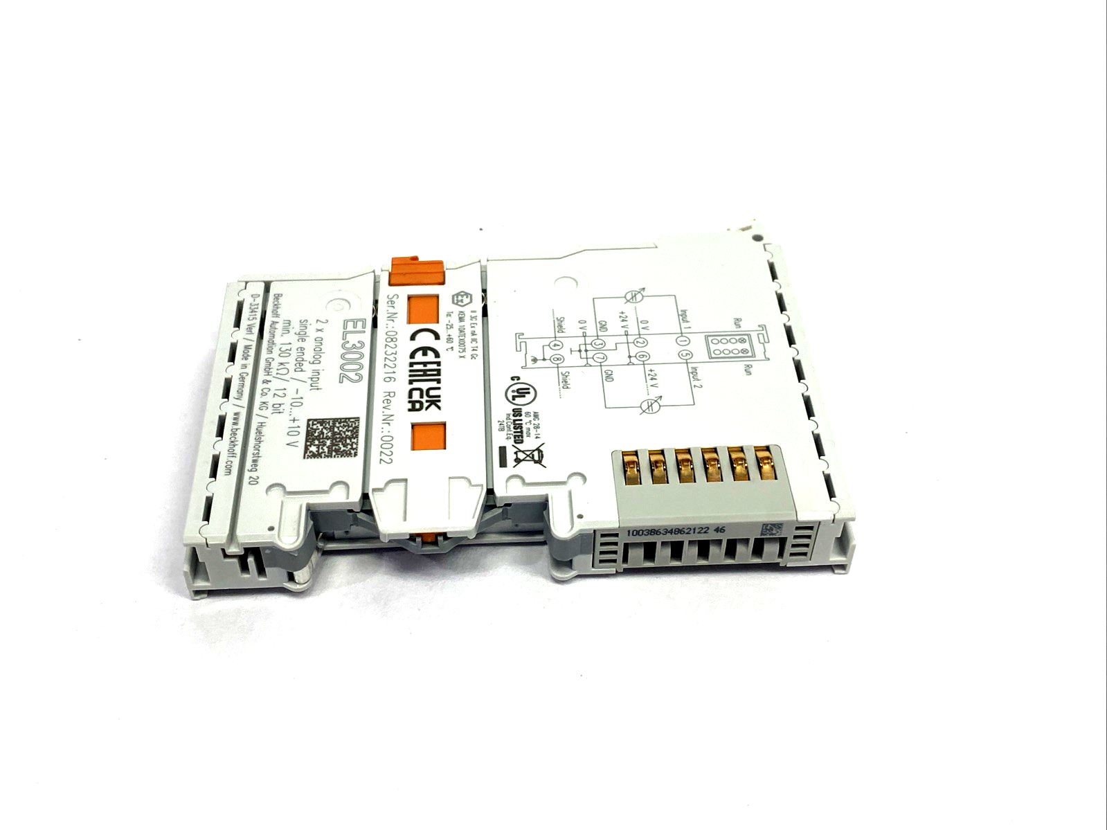 Beckhoff EL3002 EtherCAT Terminal, 2-Channel Analog Input, 12 Bit, Single-Ended - Maverick Industrial Sales