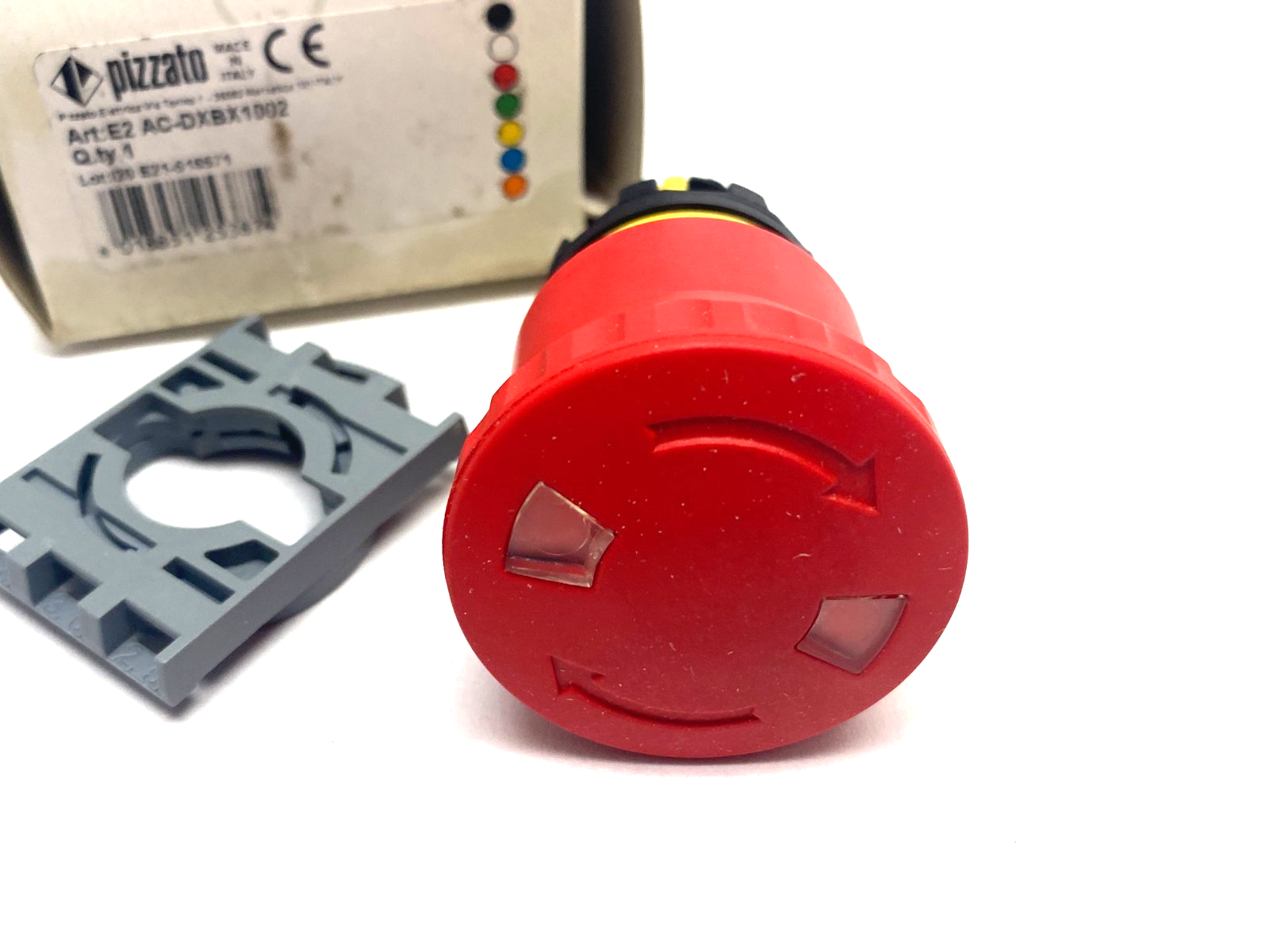Pizzato E2 AC-DXBX1002 Illuminated Emergency Pushbutton w/ Locking Collar - Maverick Industrial Sales