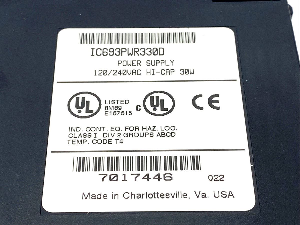 GE Fanuc IC693PWR330D High Cap. PLC Power Supply 100-240VAC/125VDC 24VDC 0.8A - Maverick Industrial Sales