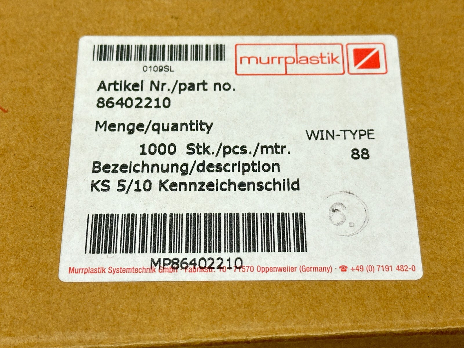 Murrplastik 86402210 Labeling Type KS 5/10 WIN-Type 88 LOT OF 320 - Maverick Industrial Sales
