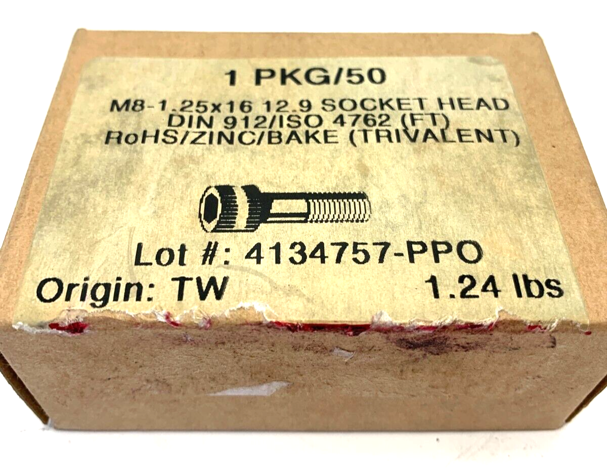 MKCS08C0169ZPKG M8-1.25x16 12.9 Socket Head Cap Screws DIN 912/ISO BOX OF 50 - Maverick Industrial Sales