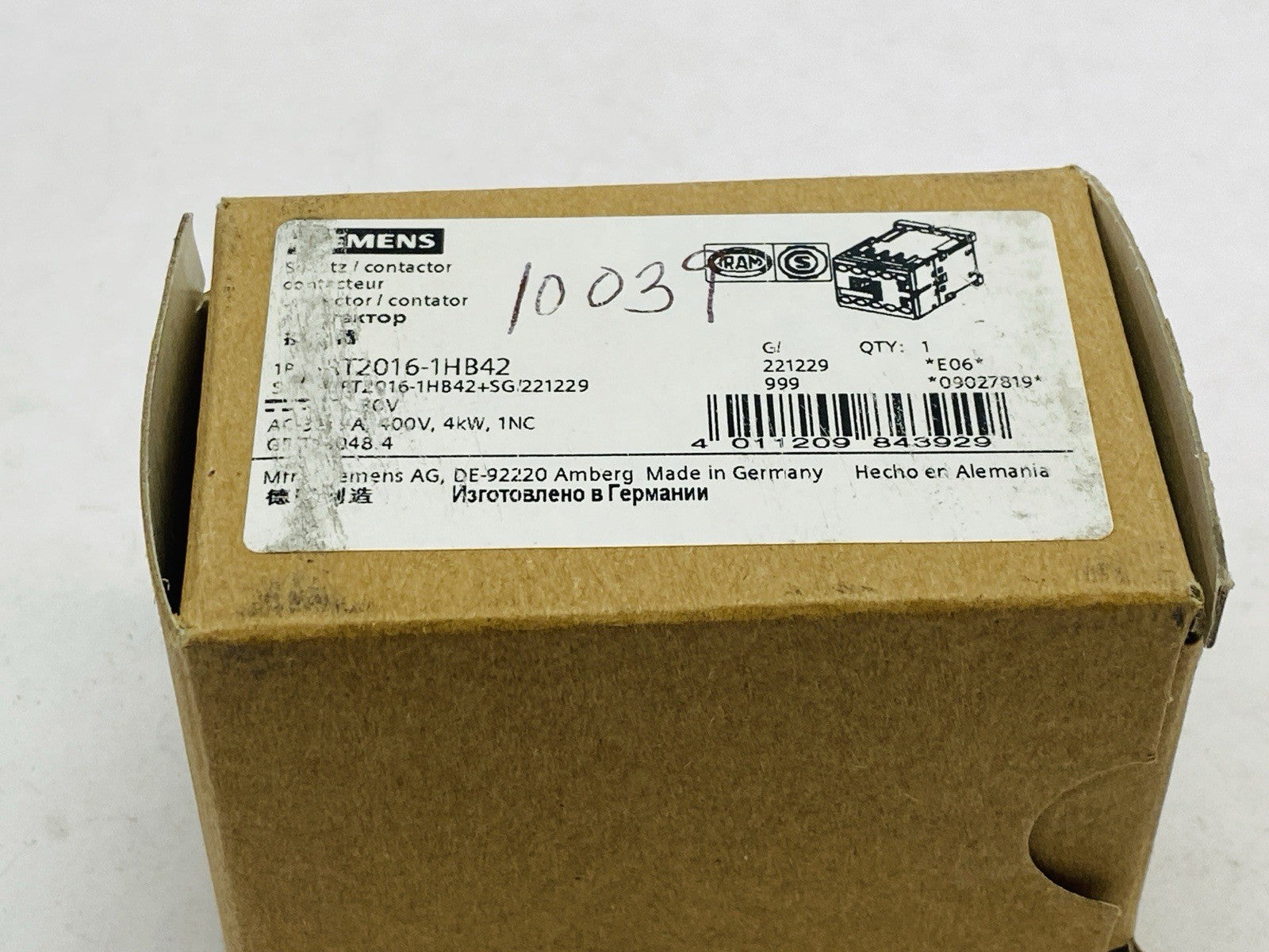 Siemens 3RT2016-1HB42 Power Contactor 3-Pole 9A 4kW 400V 24VDC - Maverick Industrial Sales
