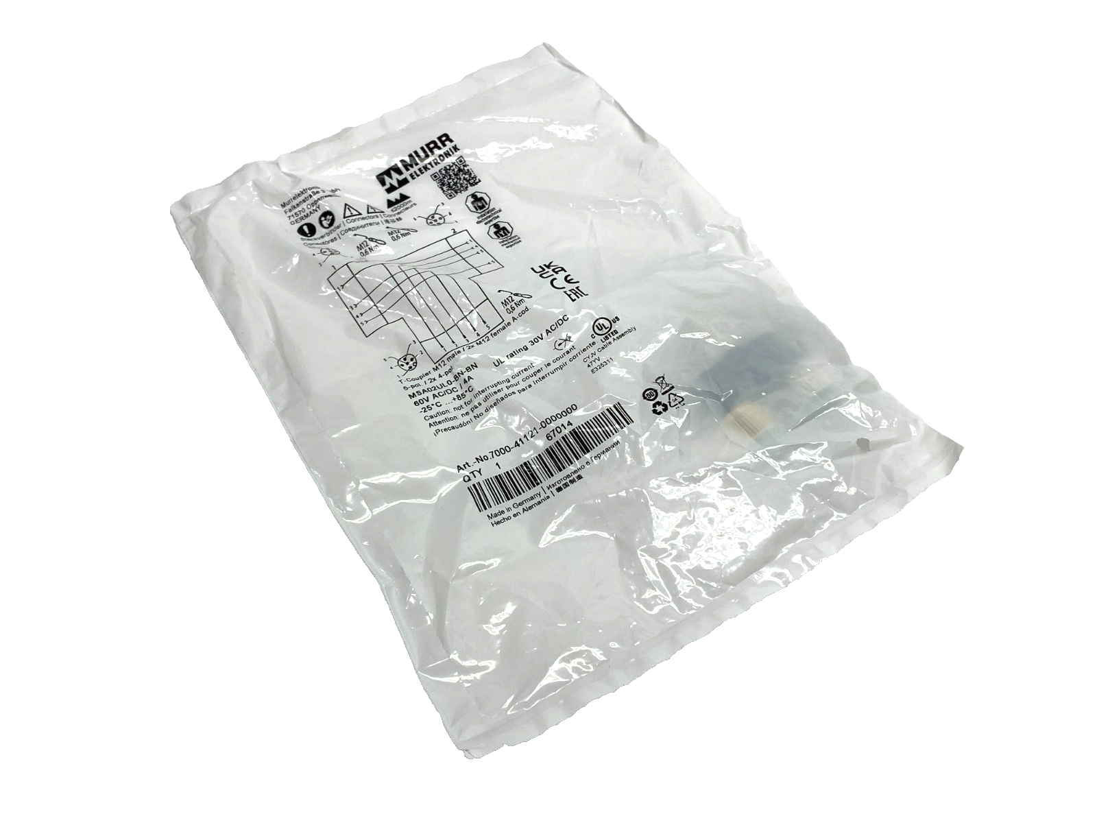 7000-41121-0000000 | Murr Elektronik T-Coupler M12 Male/ 2x Female A-cod. - New - Maverick Industrial Sales
