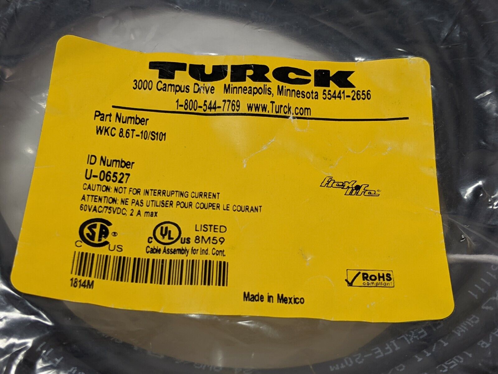 Turck WKC 8.6T-10/S101 Flexlife Cordset 6 Wire M12 Female 10m U-06527 - Maverick Industrial Sales