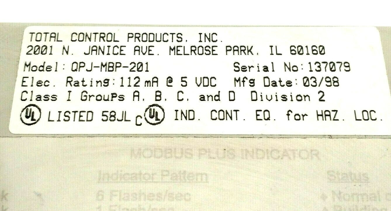 Total Control Products QPJ-MBP-201 MODBUS Plus Indicator Communication Module - Maverick Industrial Sales