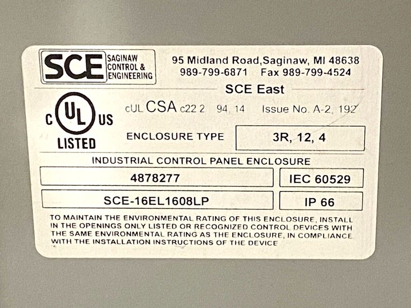 SCE SCE-16EL1608LP Control Panel Enclosure 16" x 16" x 8" - Maverick Industrial Sales