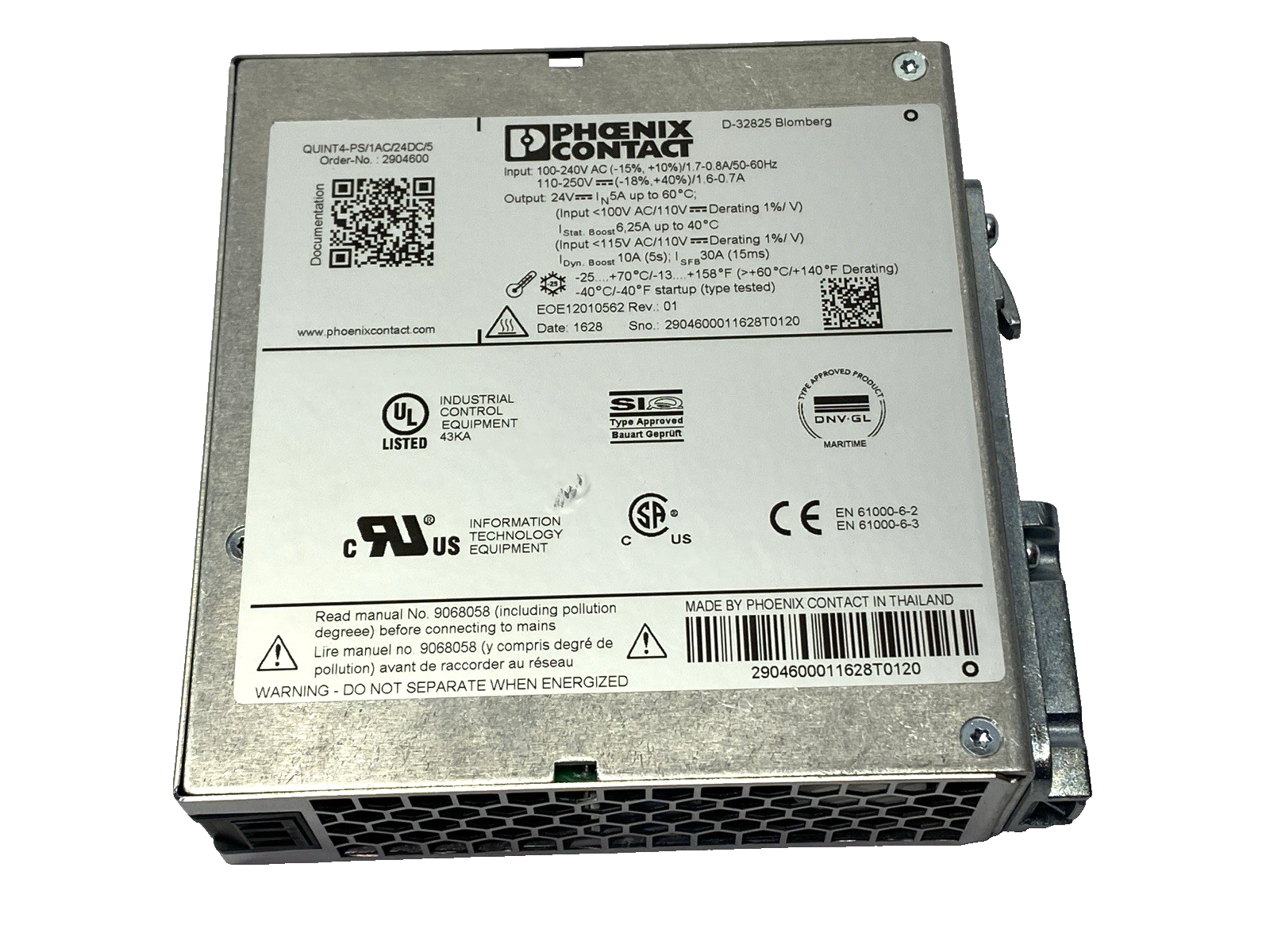Phoenix Contact QUINT4-PS/1AC/24DC/5 Power Supply 24VDC 5A 120W 2904600 - Maverick Industrial Sales