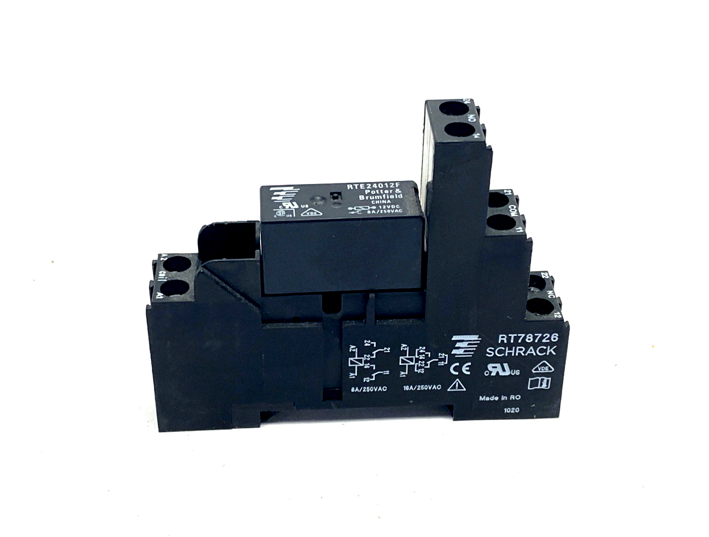 Potter & Brumfield RTE24012F Relay DPDT 8A 12V, RT78726 Socket/Base, LOT OF 2 - Maverick Industrial Sales