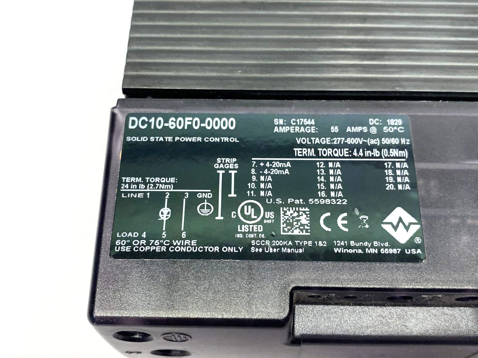 Watlow DC10-60F0-0000 DIN-a-Mite Solid State Power Control 55A 277-600V - Maverick Industrial Sales