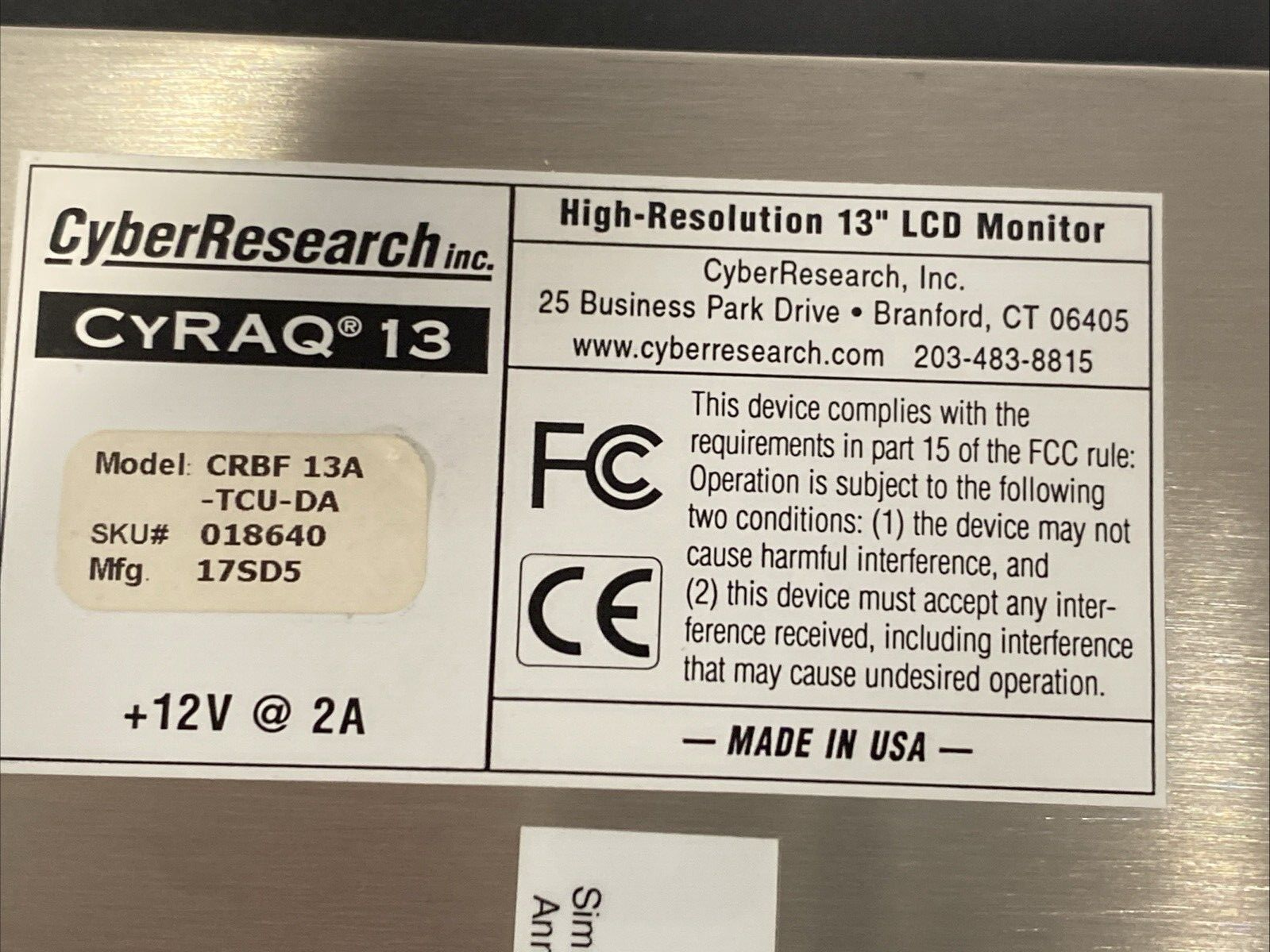 CyberResearch CRBF 13A-TCU-DA CYRAQ 13 Touch Screen Panel Monitor - Maverick Industrial Sales