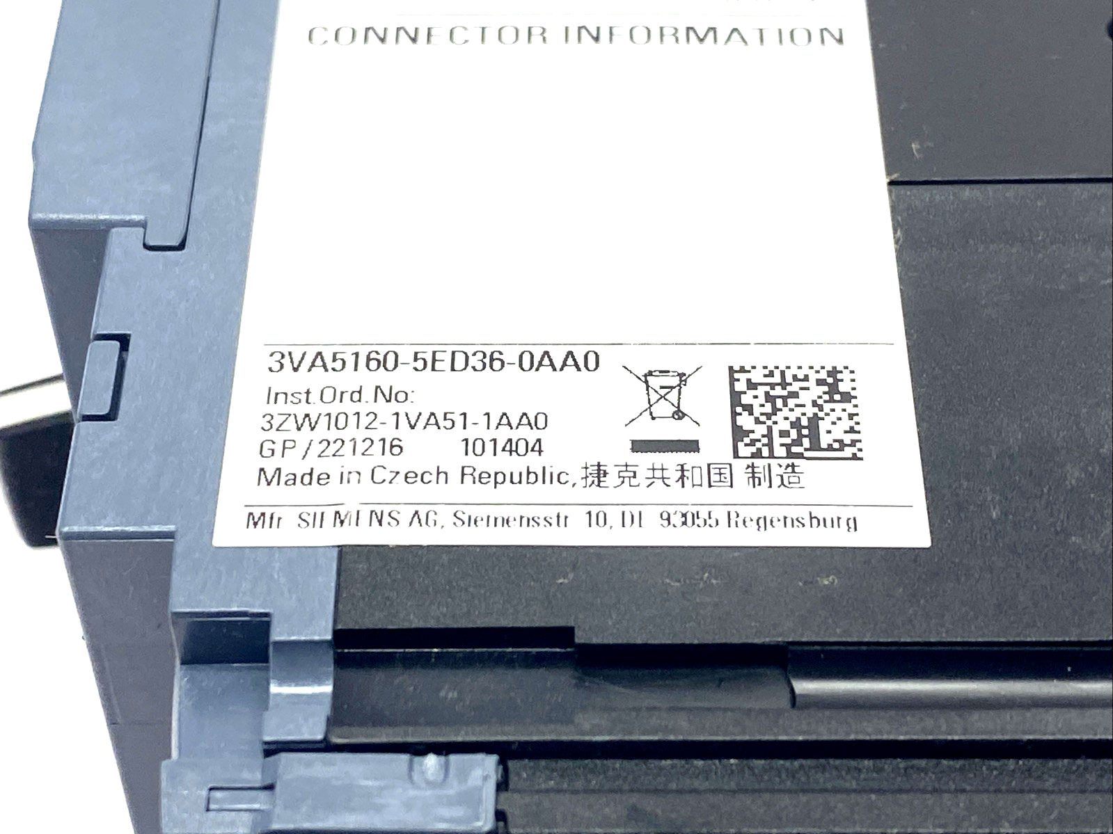 Siemens 3VA5160-5ED36-0AA0 Circuit Breaker 3P 60A UL 125 Breakibng Cap. Class M - Maverick Industrial Sales