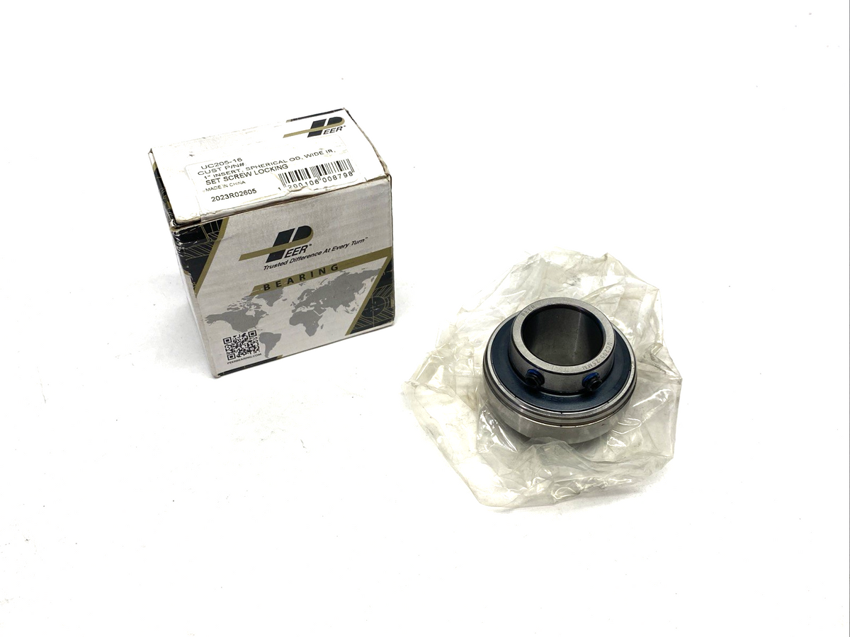 Peer UC205-16 Radial Insert Ball Bearing 1" Bore, Set Screw Locking - Maverick Industrial Sales
