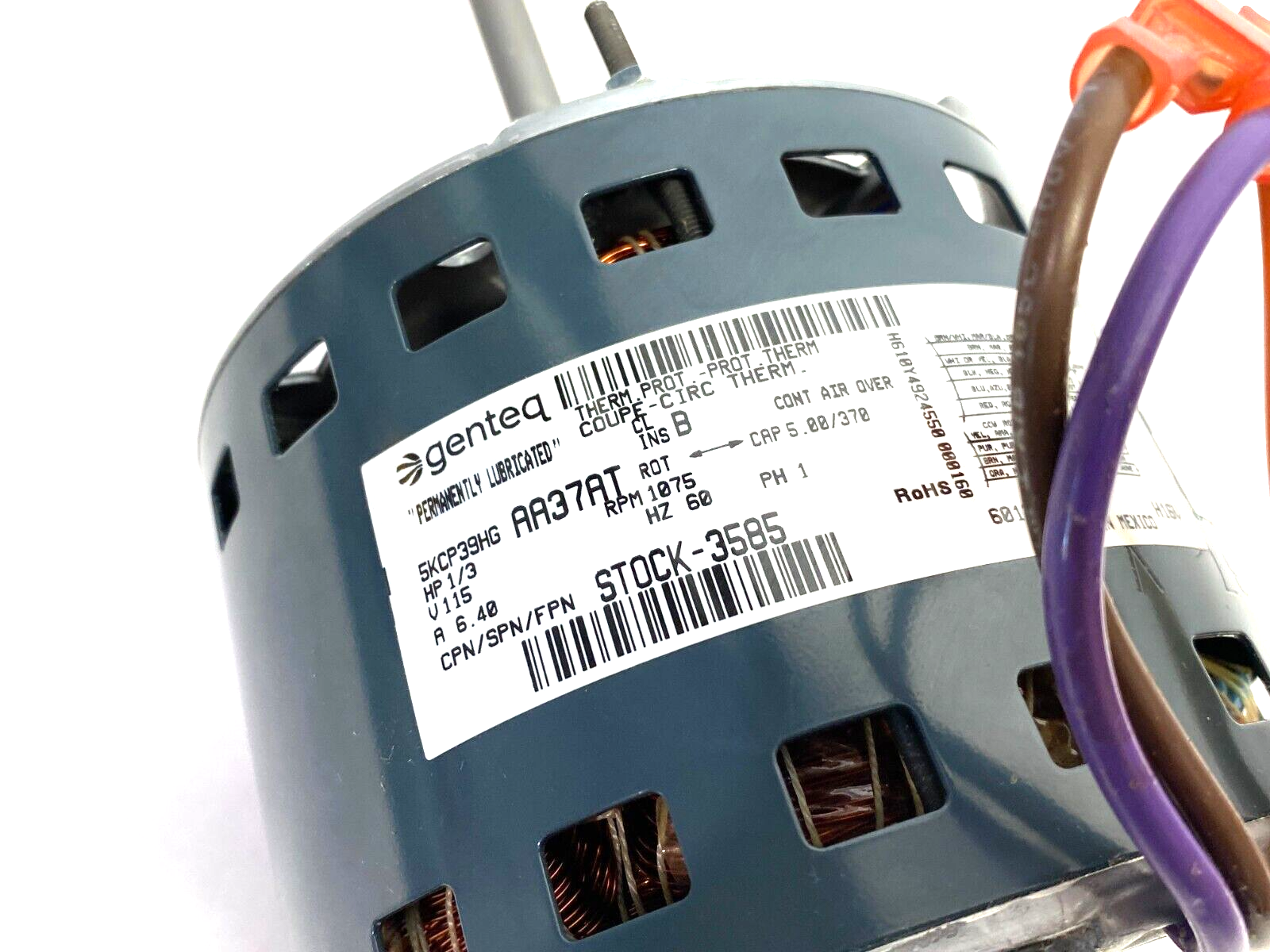 Genteq 5KCP39HG AA37AT Permanently Lubricated Blower Motor 1/3HP 1075rpm 115V - Maverick Industrial Sales