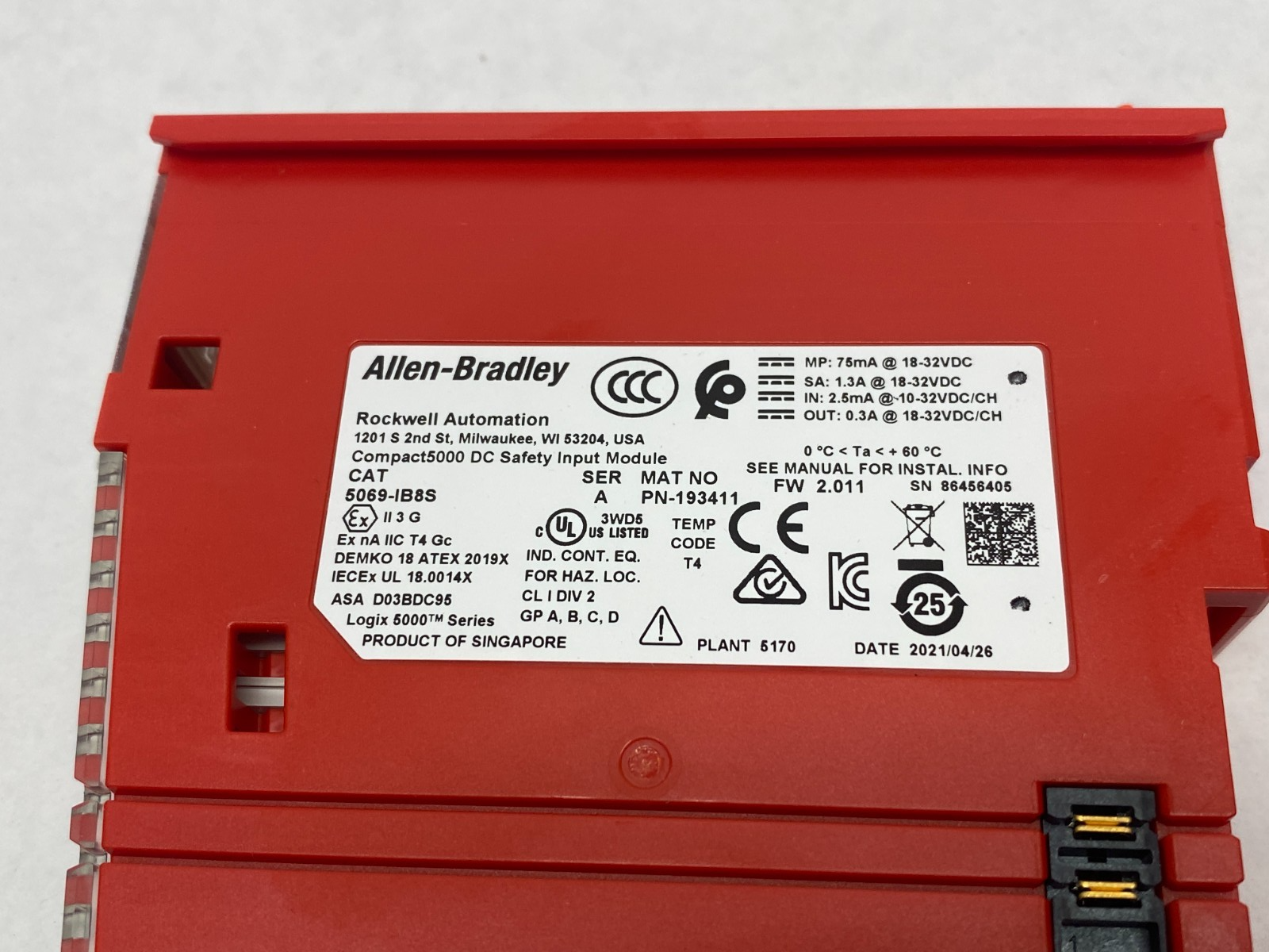 Allen Bradley 5069-IB8S Ser. A Compact 5000 Digital 8-Point Safety Input Module - Maverick Industrial Sales