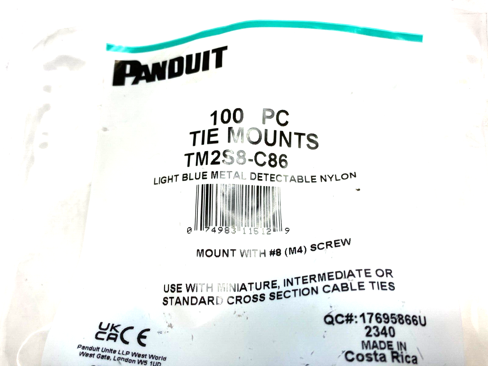 Panduit TM2S8-C86 Light Blue Metal Detectable Nylon Cable Tie Mount, PKG OF 100 - Maverick Industrial Sales