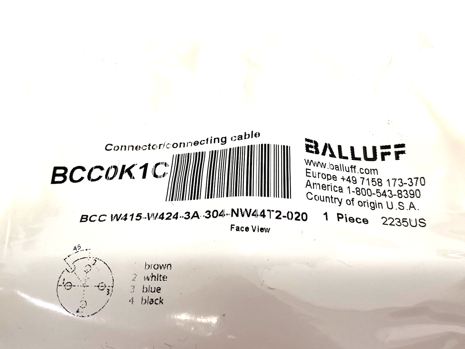 BCC0K1C | Balluff High Performance Welding Cable BCC W415-W424-3A-304-NW44T2-020 - New - Maverick Industrial Sales