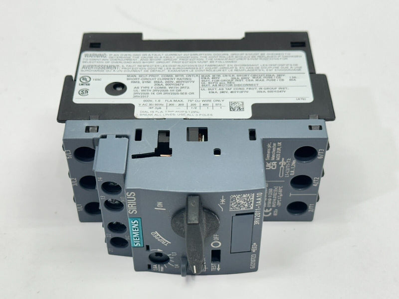 Siemens 3RV2011-1AA10 Sirius Motor Protection Circuit Breaker 1.1-1.6A 600V - Maverick Industrial Sales