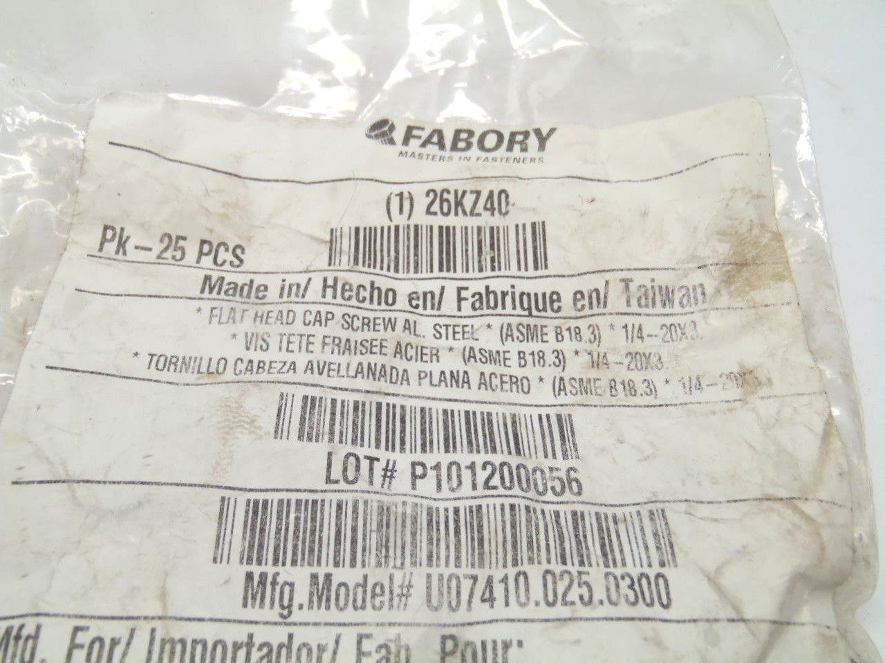Fabory U07410.025.0300 Flat Head Cap Screw Alloy Steel 1/4"-20x3" LOT OF 25 - Maverick Industrial Sales