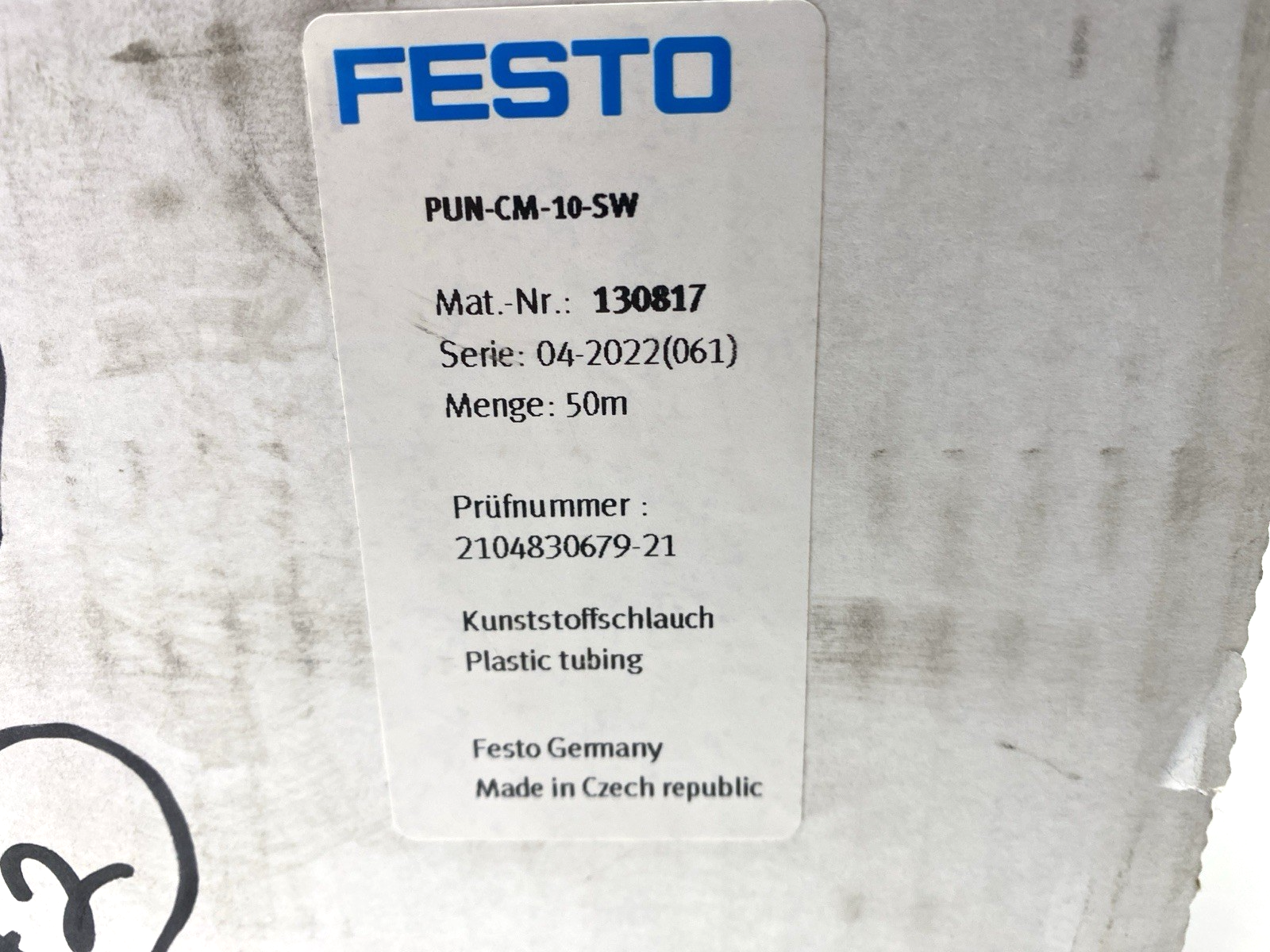 Festo PUN-CM-10-SW Pneumatic Plastic Black Tubing 10mm OD 7mm ID 50m 130817 - Maverick Industrial Sales