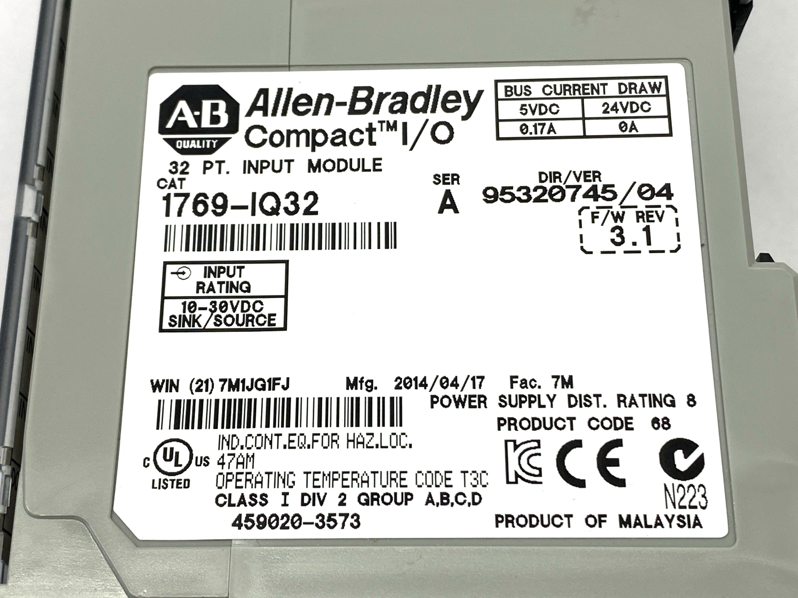 Allen Bradley 1769-IQ32 Ser. A CompactLogix Digital Input Module 32 Point 24VDC - Maverick Industrial Sales