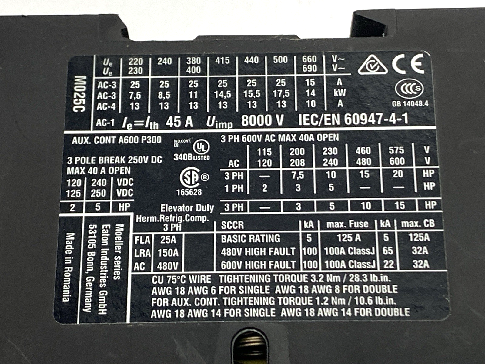 Eaton XTCE025C10 XT IEC Magnetic Contactor 3-Phase - Maverick Industrial Sales