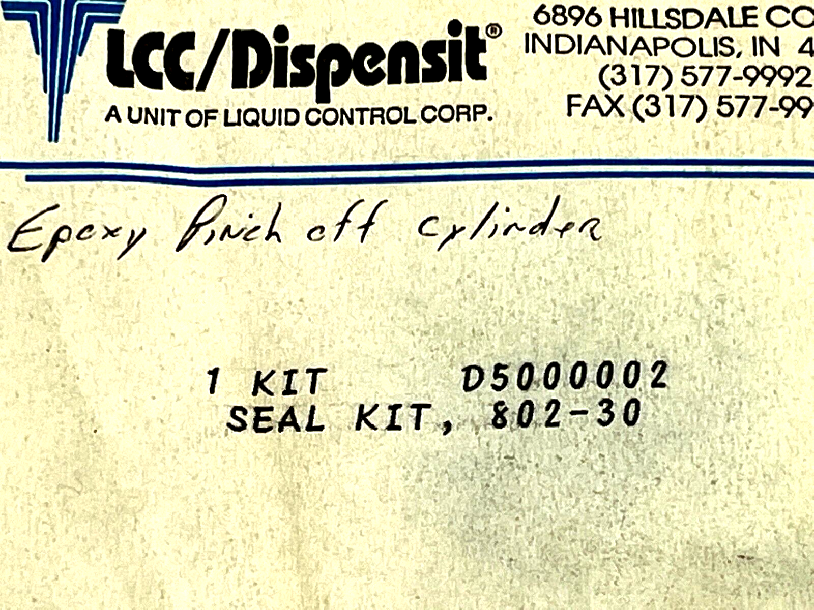 LCC Dispensit 802-30 Seal Kit D5000002 - Maverick Industrial Sales