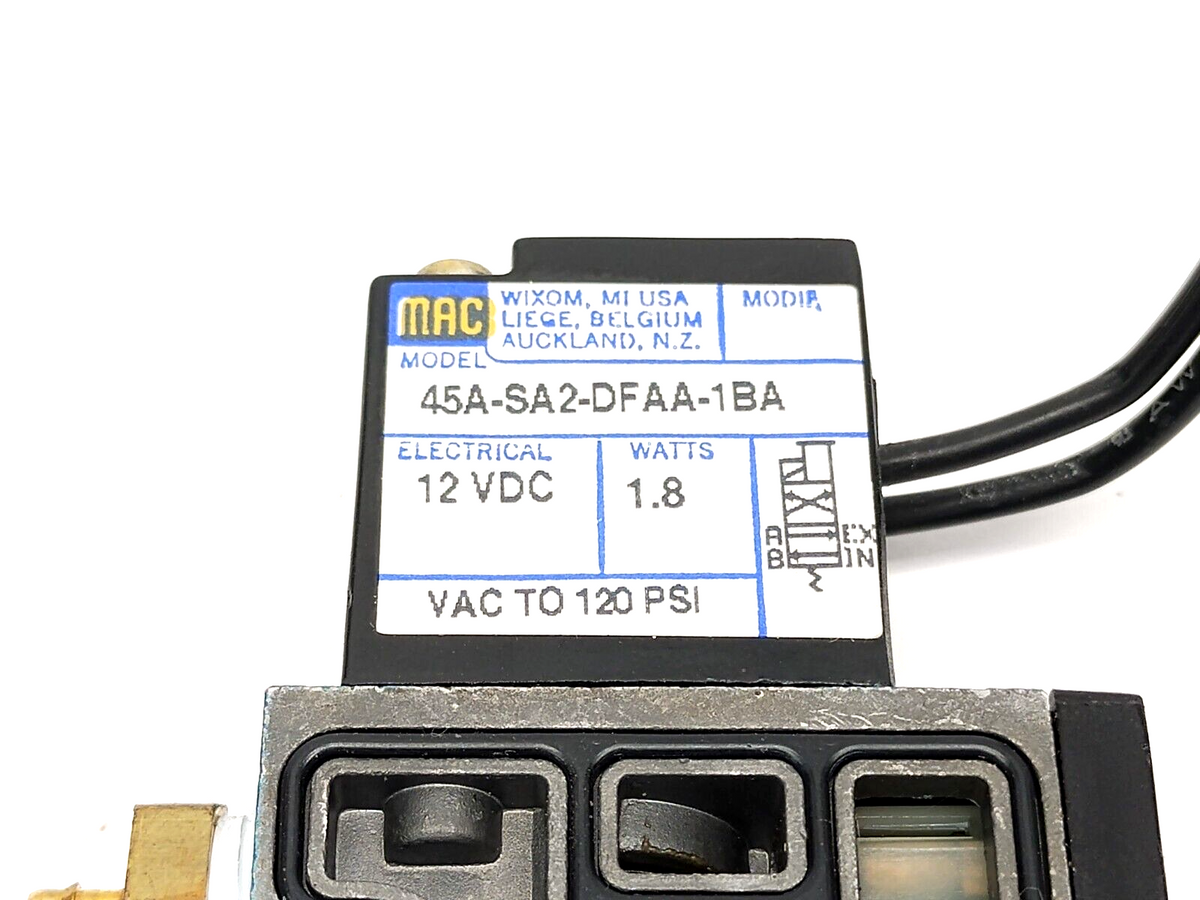 45A-SA2-DFAA-1BA | MAC Valves Solenoid Valve 1/8" NPT 12VDC 1.8W - Used - Maverick Industrial Sales