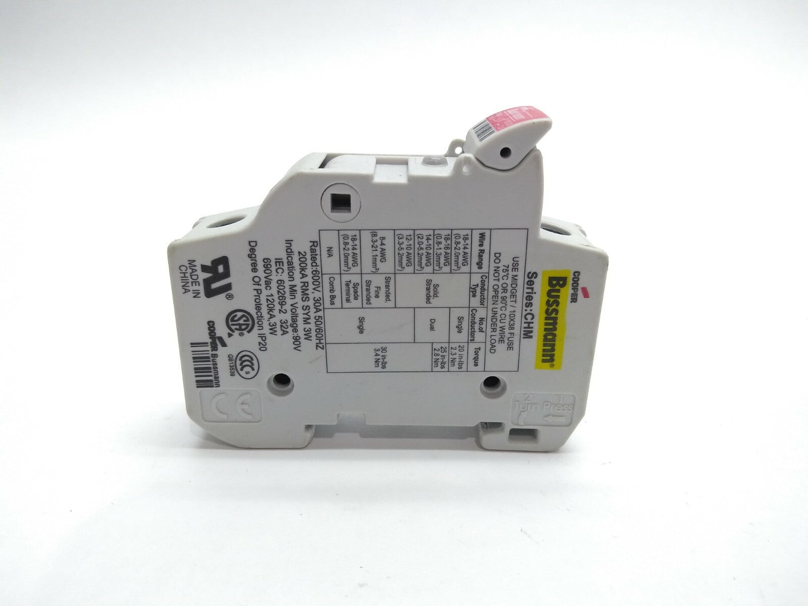 CHM1DIU | Cooper Bussmann 32A Fuseholder Rail Mount - New – Open box - Maverick Industrial Sales