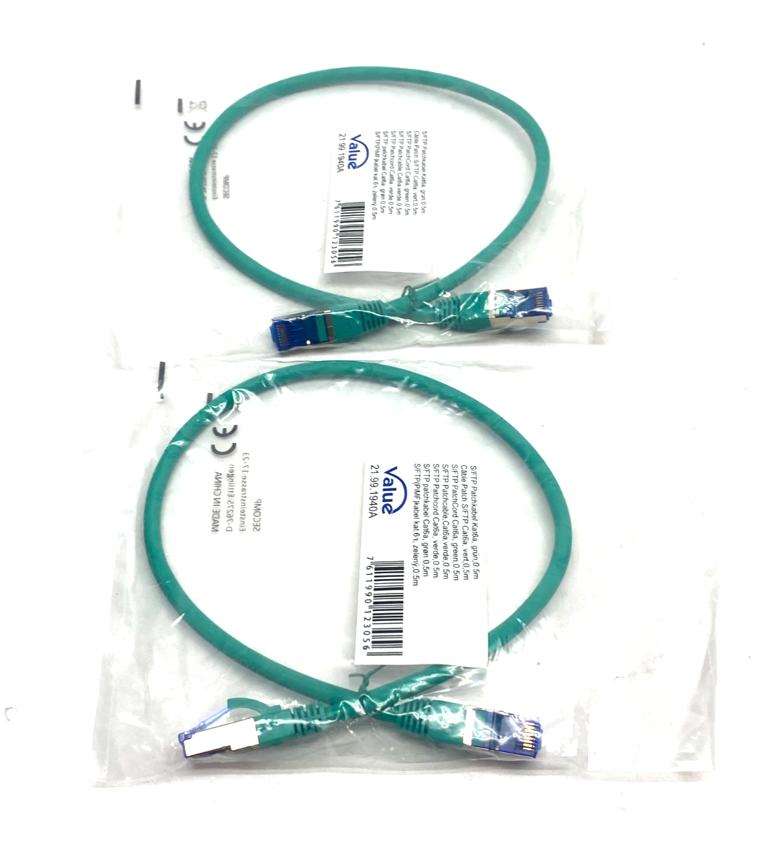 21.99.1940A | Value S/FTP Ethernet Patch Cable Green 0,5m LOT OF 2- New - Maverick Industrial Sales