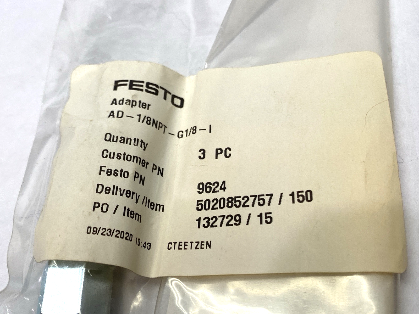 Festo AD-1/8NPT-G1/8-I Male to Female Adapter 9624 PACKAGE OF 3 - Maverick Industrial Sales