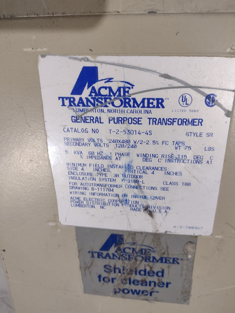 Acme Transformer T-2-53014-4S SR General Purpose Transformer 240x480:120/240 - Maverick Industrial Sales