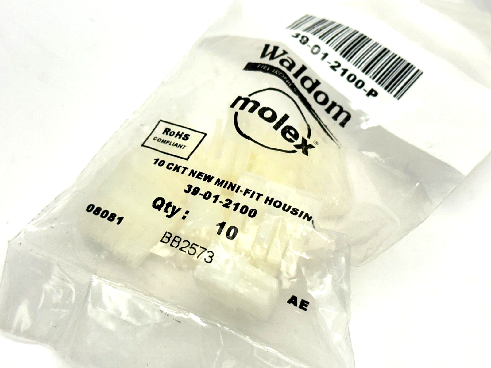 Molex 39-01-2100 Mini-Fit Housing 10 Position LOT OF 10 w/ 39-00-0166 - Maverick Industrial Sales