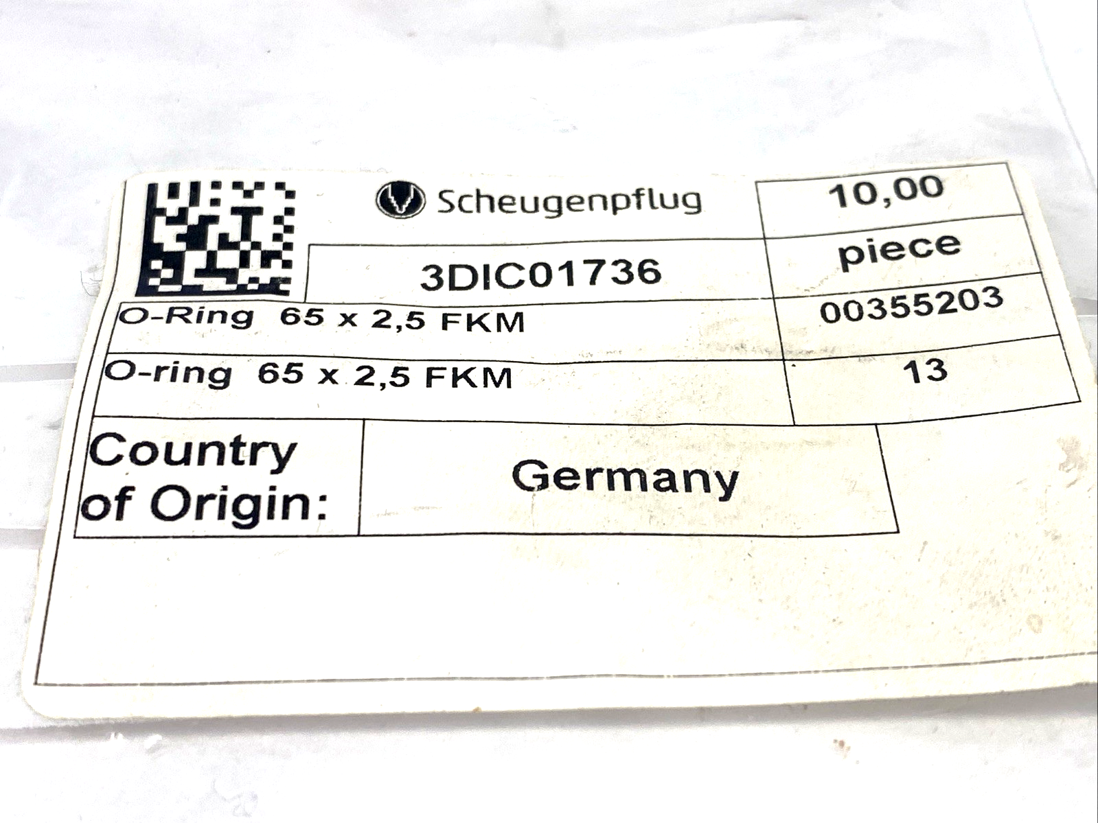 Scheugenpflug 3DIC01736 O-Ring 65mm ID x 2.5mm Thickness FKM LOT OF 10 - Maverick Industrial Sales