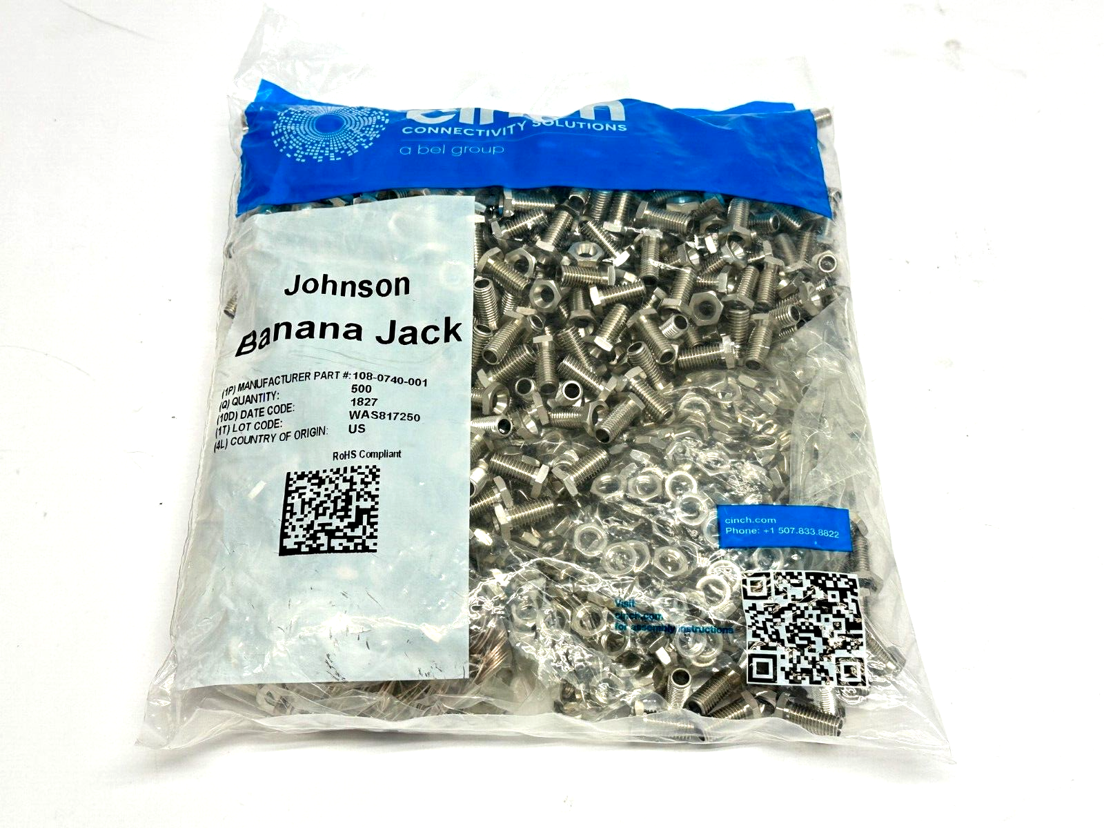 Cinch Connectivity 108-0740-001 Johnson Banana Jack Connector LOT OF 500 - Maverick Industrial Sales
