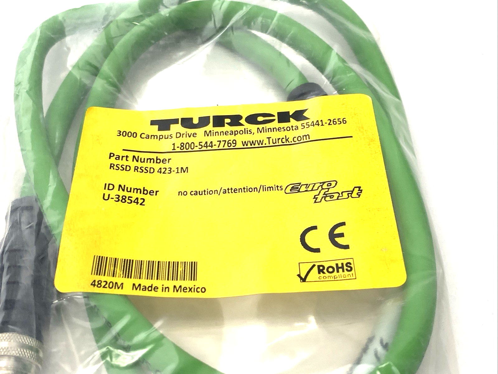 Turck RSSD RSSD 423-1M PROFINET Extension Cable, M12 4-Pin Male 1m U-38542 - Maverick Industrial Sales