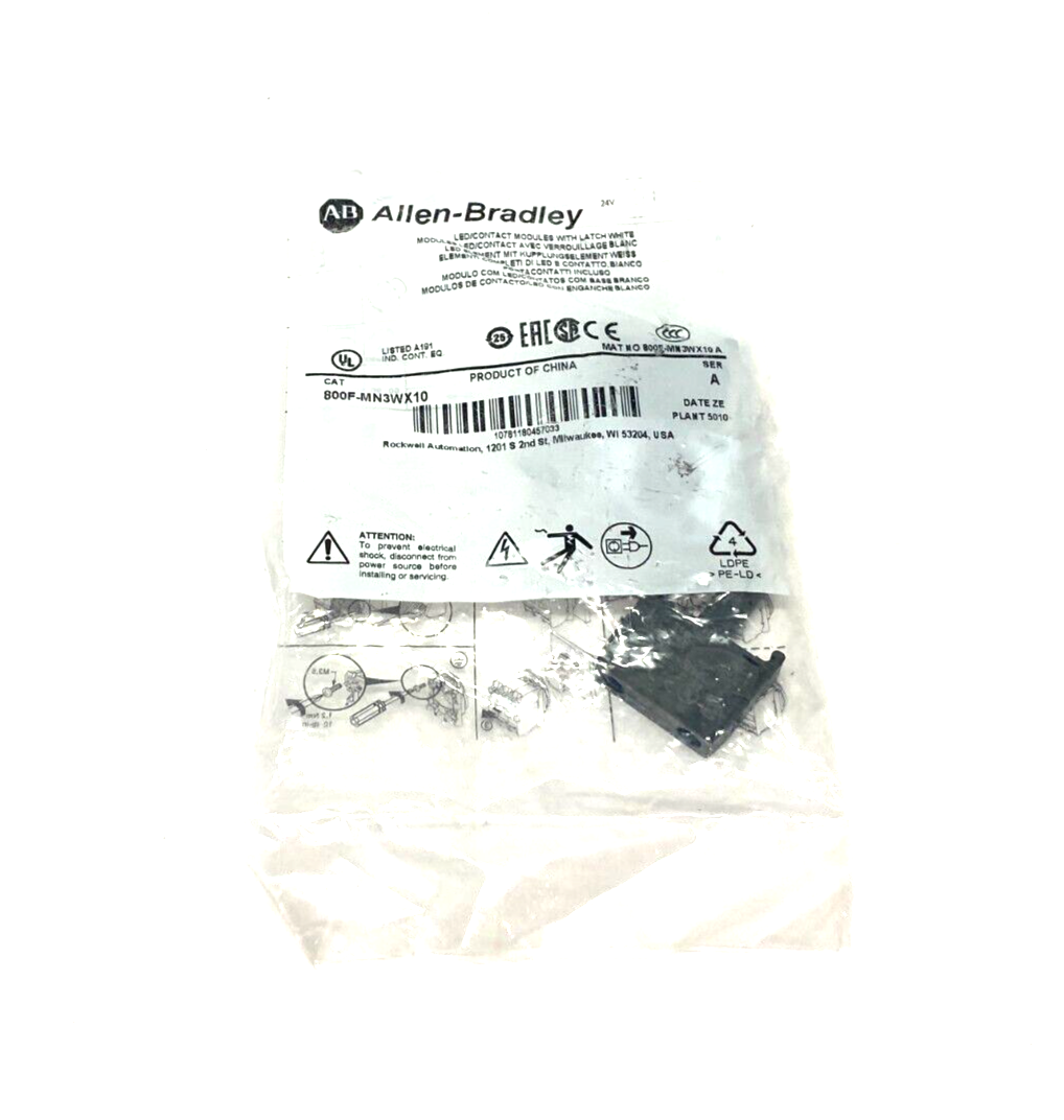 Allen Bradley 800F-MN3WX10 Ser. A White LED Contact Modules w/ Metal Latch - Maverick Industrial Sales