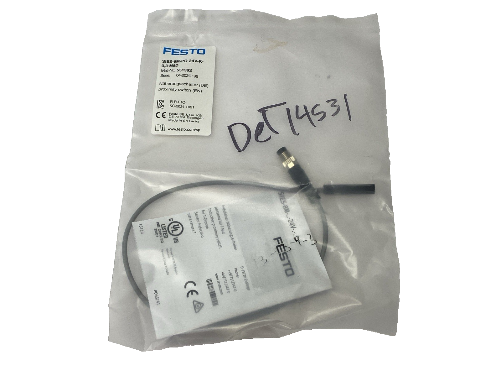 Festo SIES-8M-PO-24V-K-0,3-M8D Proximity Switch 551392 - Maverick Industrial Sales