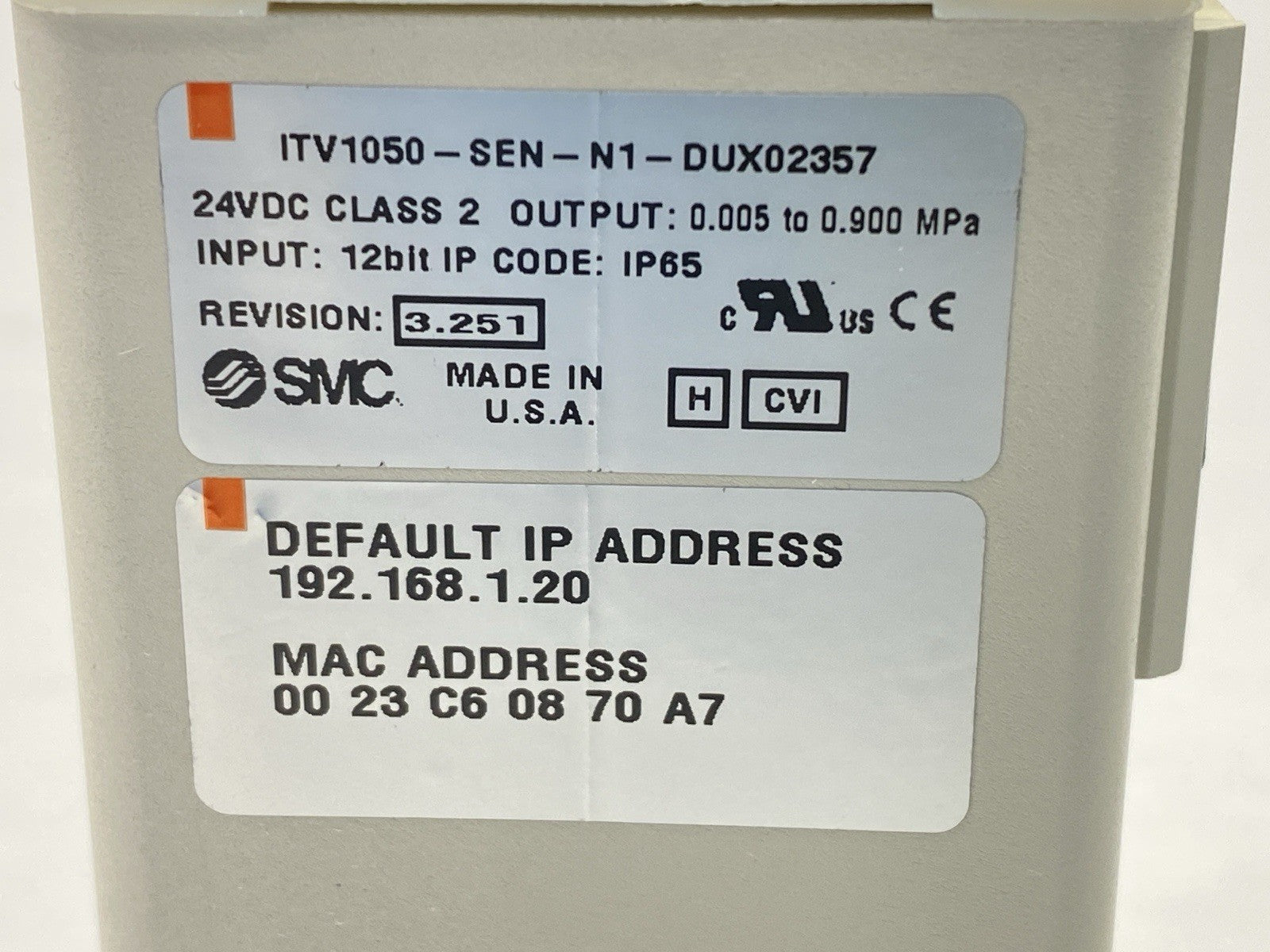ITV1050-SEN-N1-DUX02357 | SMC Electro-Pneumatic Regulator Ethernet/IP 24VDC - New – Open box - Maverick Industrial Sales